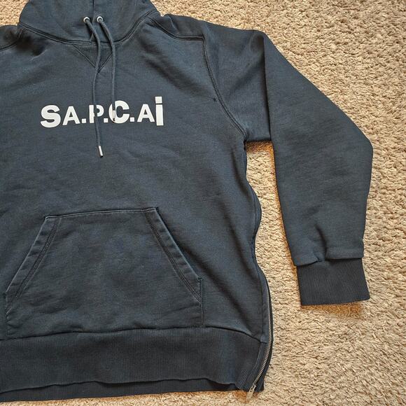 APC x Sacai Hoodie Large Black Side Zip Drawstring 21E2-COEON-M27655 Read - Picture 4 of 16